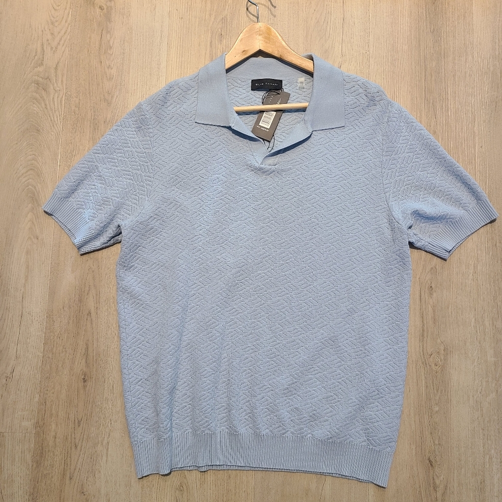 Elie Tahari Blue Fitted Polo Shirt Short Sleeves